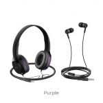 Hoco Headphones W24 Enlighten Headphones Mic Set Purple - 6931474709653