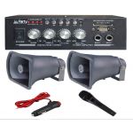 Cornetas Altifalante Pack - Amplificador Pa 2x50W 8-16 Ohm 220V/12V Usb/bt/fm + 2 Cornetas+ Microfone