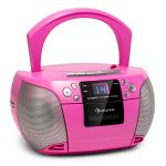 Auna Rádio Boombox Harper CD Leitor de CDs Bluetooth Cassete UKW AUX USB Rosa-choque