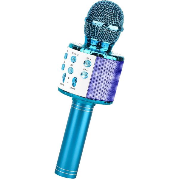 Klack Micrófono Karaoke Bluetooth Klack , 4 En 1 Microfono Inalámbrico  Portátil para Niños, Musica, Función de Eco, Compatible Con Android, Pc  Azul - MIC858AZUL