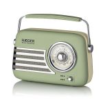 Haeger Rádio FM Vintage Retro Bluetooth 12H Autonomia, AM/FM, USB, AUX, Bluetooth Verde