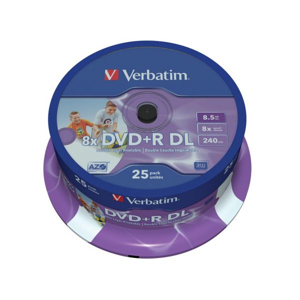 Verbatim DVD R DL 8 5GB 8x Printable Spindle Pack 25 43667 KuantoKusta