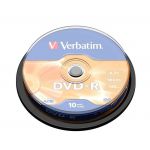 Verbatim 4.7GB DVD-R 16x Matt Silver Surface Cake 10 - 43523