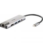 D-Link USB C Macho > 2 x USB 3.0 Tipo A Femea + 1 x HDMI + Leitor Cartões (Micro SD + SD) + 1 x USB-C (até 100W) - DUB-M610