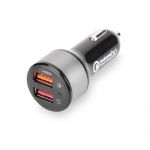 Ednet USB Car Charger, Quick Charge 3.0, 2 Ports Input 12-24V, Outputs. 3-6.5V/3A, 5V/2.4A Qualcomm Quick Charge 3.0 - 84103