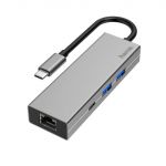 Hama HUB 4 Portas USB-C para USB-A/USB-C/RJ-45 Cinzento