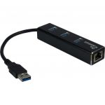 Inter-Tech USB3.0 para Multi Adapter 3xUSB3.0 + 1xRJ45 Gigabit Lan Preto