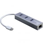 Inter-Tech USB-C para Multi Adapter 3xUSB3.0 + 1xRJ45 Gigabit Lan Cinza