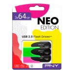 PNY 64 GB USB 2.0 Triple Pack Neon
