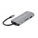 Gembird Adaptador USB-C 8-in-1 (Hub + HDMI + VGA + PD + Leitor de Cartões + Stereo Audio) Prateado