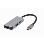Gembird Adaptador USB-C 3-in-1 (USB + HDMI + PD) Prateado