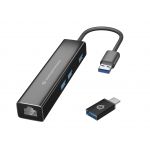 Conceptronic DONN07BA HUB 3 Portas USB 3.0 com Adaptador Rede Gigabit + Adaptador USB-C