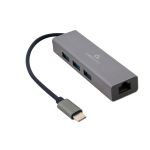 Gembird HUB USB-C A-CMU3-LAN-01 para 3-Portas USB-A 3.1 + RJ45 Cinza