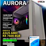 Computador Gaming Amd Ryzen 5 5500 Amd Rx 7600 8GB 16GB 500GB SSD Windows 11 Home Aurora V51 Powered By Asus - CHIP7_AURORA_V51