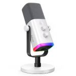 Fifine Microfone Dinâmico AM8W XLR/USB Rgb Com Conector Para Fone Branco