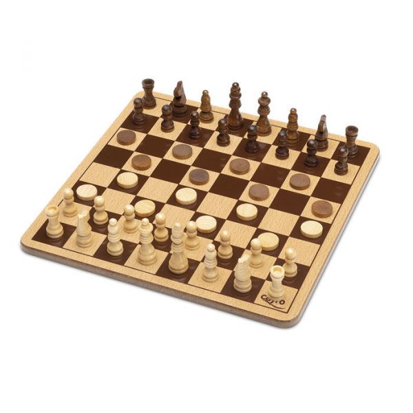 Tabuleiro de xadrez em damas de fundo de madeira ou jogo de rascunhos com  peças em ilustração vetorial marrom escuro e claro