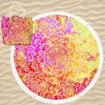 Toalha de Praia Microfibra Redonda Mandalas Flores Multicolorida com Saco 180 cm