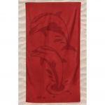 Toalha de Praia Microfibra Lisa Dois Golfinhos em Relevo 180 x 100 cm Vermelho