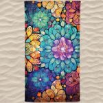 Toalha de Praia Microfibra Flores Lótus Coloridas 180 x 100 cm