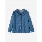 Vertbaudet Blusa c/ Gola Larga em Ganga Menina Azul Desbotado 10A