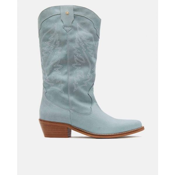 Cupl Botas Femininas Pele Estilo Cowboy Azul claro 37