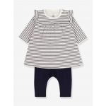 Petit Bateau Conjunto de Bebé: Vestido Estilo Marinheiro / Leggings Petit Bateau Cru 36M-94CM