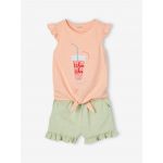 Vertbaudet Conjunto T-Shirt e Calções c/ Folhos Verde-água, 5A