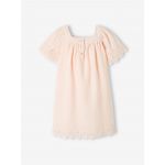 Vertbaudet Vestido c/ Bordado Inglês Mangas Borboleta Menina Rosa-pálido, 7A