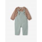 Vertbaudet Conjunto Macacão e Blusa, Verde-acinzentado, 3M 60Cm