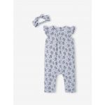 Vertbaudet Conjunto Macacão + Fita do Cabelo Estampados, Azul-céu, 9M 71Cm