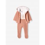 Vertbaudet Conjunto de 3 Peças, em Ponto de Liga, Rosado, 3M 60Cm