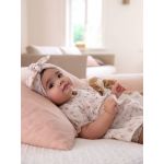 Vertbaudet Conjunto de 3 Peças, em Gaze de Algodão: Vestido + Calções + Gorro Estilo Turbante, Cru 9M 71Cm