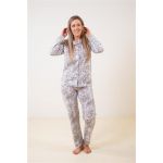 LAH Pijama Mulher Cotton Garden Jersey Estampado Branco/Castanho/Lilás M