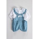 Jardineira bebé Piquet com Blusa rendada Azul Petróleo Bebé (Menina) 6 Meses