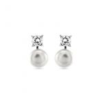 Luxenter Brincos com Fecho Omega Essential em Prata Esterlina 925 e Pérola Branca com Acabamento Banhado a Ródio Prata 15,9 X 9,4 mm