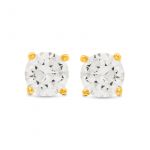 Luxenter Brincos Basic em Prata Esterlina 925 e Zircónias Brilhantes com Acabamento em Ouro Amarelo de 18 Quilates 4 X 4 mm