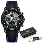 Lige Relógio Luxuoso Masculino X1 Bracelete Silicone Azul e Preto