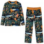 vidaXL Pijama de Manga Comprida para Criança Verde-escuro 140 - 13368
