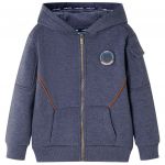 vidaXL Sweatshirt para Criança com Capuz e Fecho Azul-escuro Mesclado 128 - 12952