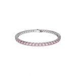 Swarovski Pulseira Matrix Tennis Lapidação Redonda Pequena Rosa Lacado a Ródio