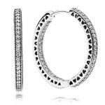 Pandora Joalheria Brincos Grandes de Argola em Prata Esterlina com Corações Pandora 296319cz