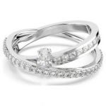 Swarovski Anel Hyperbola Combinação de Lapidações Branco Lacado a Ródio 55