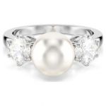 Swarovski Anel Matrix Crystal Pearl Lapidação Redonda Branco Lacado a Ródio 50