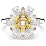 Swarovski Anel Cocktail Idyllia Combinação de Lapidações Flor Amarelo Lacado a Ródio 50-55