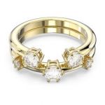 Swarovski Anel Constella Conjunto de 2 Lapidação Redonda Branco Lacado a Dourado 58