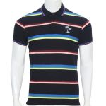 Single Line Polo Azul, Verde, Amarelo Castanho, Rosa Listrado Médio Sobre Fundo Preto M