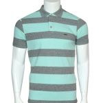 Single Line Polo Verde Claro e Cinza Grosso Listrado M