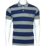 Single Line Camisa Polo Riscas Grossas Azul e Cinza L