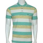 Single Line Camisa Polo Riscas Grossas Brancas, Celestes e Amarelas M