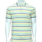 Single Line Polo Listras Finas Amarelas, Azuis e Verdes Sobre Fundo Branco Xl